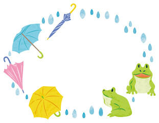 Obraz premium 6月 梅雨 カエルと傘 イラストフレーム