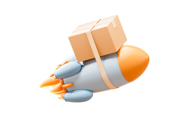 Fototapeta Logistics and rocket, fast transportation, 3d rendering. obraz
