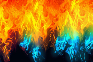 Drawn neon color yellow, Burning flame background material abstract hand AI generative