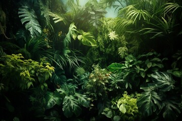 Naklejka na ściany i meble Tropical greenery with room for design, AI generated