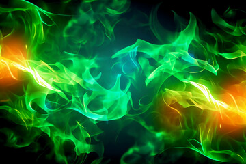 Fototapeta na wymiar Drawn neon color green, Burning flame background material abstract hand AI generative