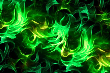 Drawn neon color green, Burning flame background material abstract hand AI generative