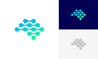 Brain simple data technology logo. Creative brain connect dots technology logo design vector