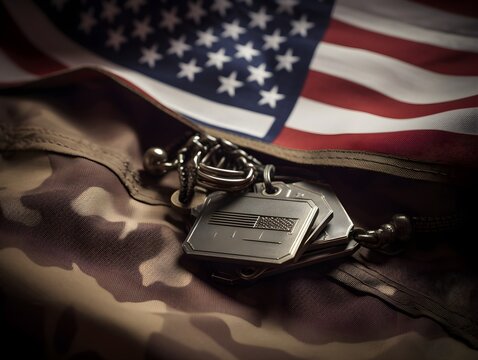 Dog Tags and Flag, Memorial Day Postcard