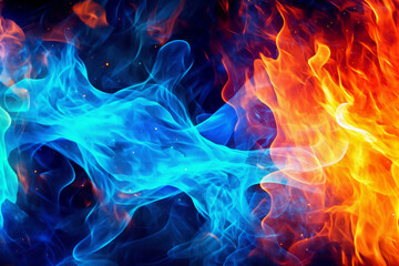 Fototapeta premium Drawn neon color blue, Burning flame background material abstract hand. AI generative