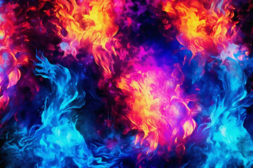 Drawn neon color blue, Burning flame background material abstract hand. AI generative