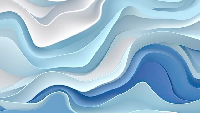 Light blue wavy liquid motion video background, colored layered forms, wave paper cut, multi-layered color fields, multilayered folding graphics, sculptural paper fluid with slow dissolving effect