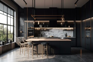 A 3D rendering of a contemporary kitchen. Generative AI
