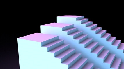 3D illustration of stair podium. Three staircases with different heights.