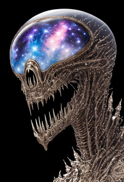 Alien in a spacesuit, science fiction illustration of an alien species