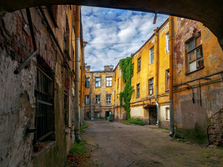 Beautiful views of the summer courtyards and streets of St. Petersburg