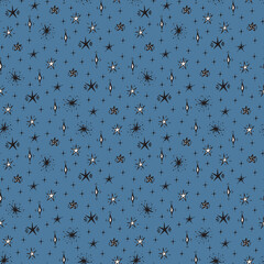 Starry sky background. Hand Drawn doodle Stars Seamless Pattern Vector illustration