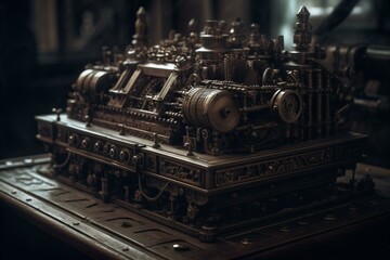 Fototapeta na wymiar Industrial-style mechanism inspired by the aesthetics of the Victorian Era. Generative AI