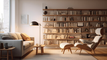 Minimalist Philosophy: Quiet Living Room Corner with Book Collection