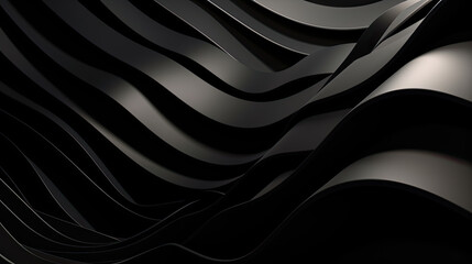 Abstrakter 3D-Hintergrund mit Wellenformen in schwarz (Generative AI)