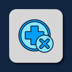 Filled outline Cross hospital medical icon isolated on blue background. First aid. Diagnostics symbol. Medicine and pharmacy sign. Vector