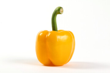Yellow bell pepper with green stem on white BG