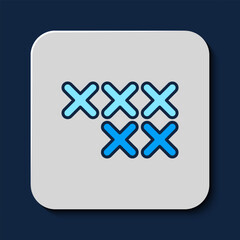 Fototapeta premium Filled outline Adjustable embroidery hoop icon isolated on blue background. Thread and needle for embroidery. Vector