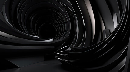 Abstrakter 3D-Hintergrund mit Spiralformen in schwarz (Generative AI)