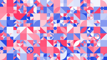 Pattern with white, red, blue colors star, lines, circle ,oval