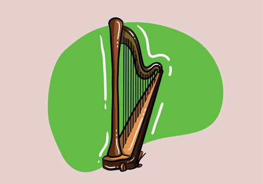 Celtic Harp Isolated on background, Vector Illustration of National Irish String Musical Instrument