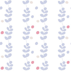 Naklejka na ściany i meble Seamless patterns. Light purple twig, geometric light purple and pink circles. Summer floral background. Scandinavian style for children. 