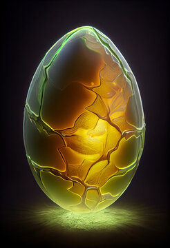 Translucent dinosaur egg with an embryo inside. Generative AI.