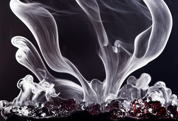 An iced glass with smoke and smoke coming from ice. Generative AI