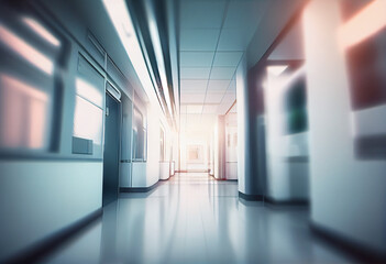 Blurred interior of hospital abstract medical background hyper realistic. Generative AI