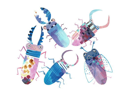 Watercolor insects illustrationso n a white background
