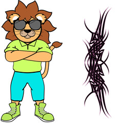 lion hipster clothing cartoon isolated in vector format