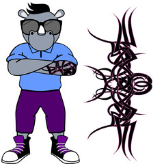rhino hipster clothing cartoon isolated in vector format