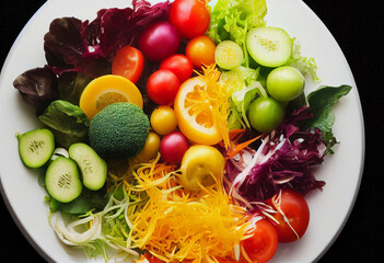 A fresh salad of mixed vegetables and fruits. Generative AI
