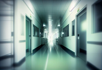 Blurred interior of hospital abstract medical background hyper realistic. Generative AI
