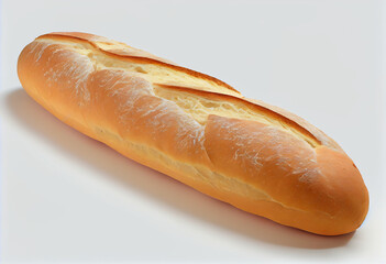 Baguette lies on white background in the form of realistic details. Generative AI