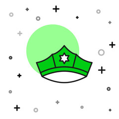 Filled outline Police cap with cockade icon isolated on white background. Police hat sign. Vector