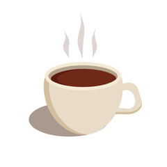 Cup of hot drink. Vector flat design, isolated on white background. Coffee, tea, hot chocolate.