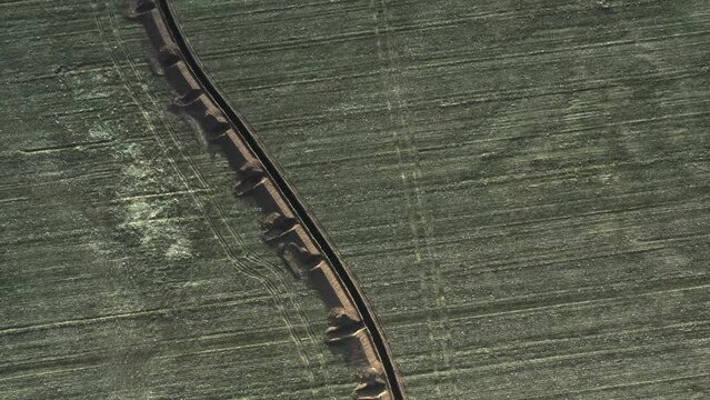 Ukrainian trench arial view on the sunset