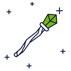 Filled outline Magic staff icon isolated on white background. Magic wand, scepter, stick, rod. Vector