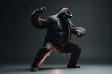 A gorilla performing hip hop dance moves. Generative AI - obrazy, fototapety, plakaty