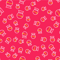 Line Pour over coffee maker icon isolated seamless pattern on red background. Alternative methods of brewing coffee. Coffee culture. Vector