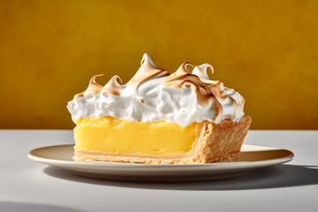 a piece of lemon Meringue Pie on a plate Generative AI