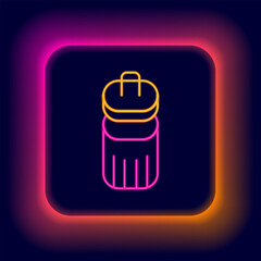 Glowing neon line Trash can icon isolated on black background. Garbage bin sign. Recycle basket icon. Office trash icon. Colorful outline concept. Vector