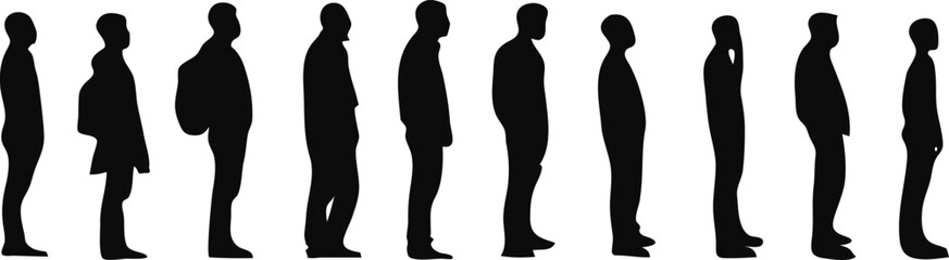 long queue of men silhouette