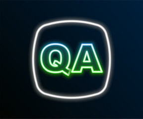 Glowing neon line Speech bubbles with Question and Answer icon isolated on black background. Q and A symbol. FAQ sign. Chat speech bubble and chart. Colorful outline concept. Vector