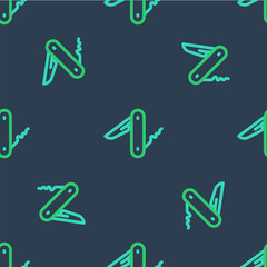 Line Swiss army knife icon isolated seamless pattern on blue background. Multi-tool, multipurpose penknife. Multifunctional tool. Vector