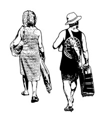 Adult couple with beach wear isolated graphic