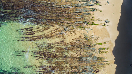 aerial view of a rocky beach