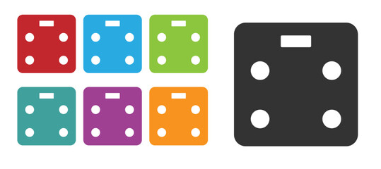 Black Smart bathroom scales icon isolated on white background. Weight measure equipment. Internet of things concept with wireless connection. Set icons colorful. Vector