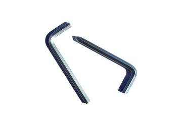 Obraz premium Two polyhedral keys lie on a white background.